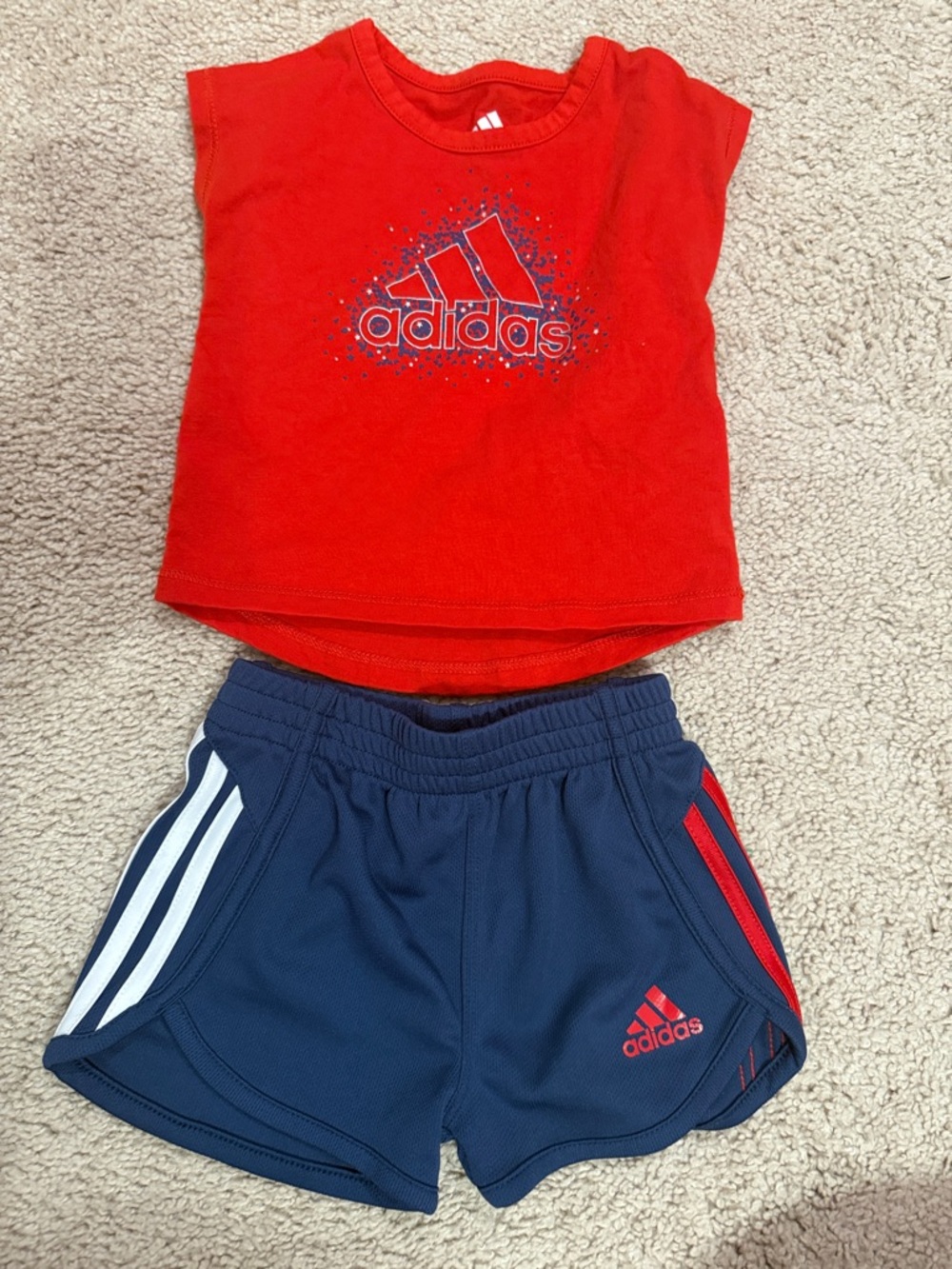 adidas Red Tee with Navy Athletic Shorts Set